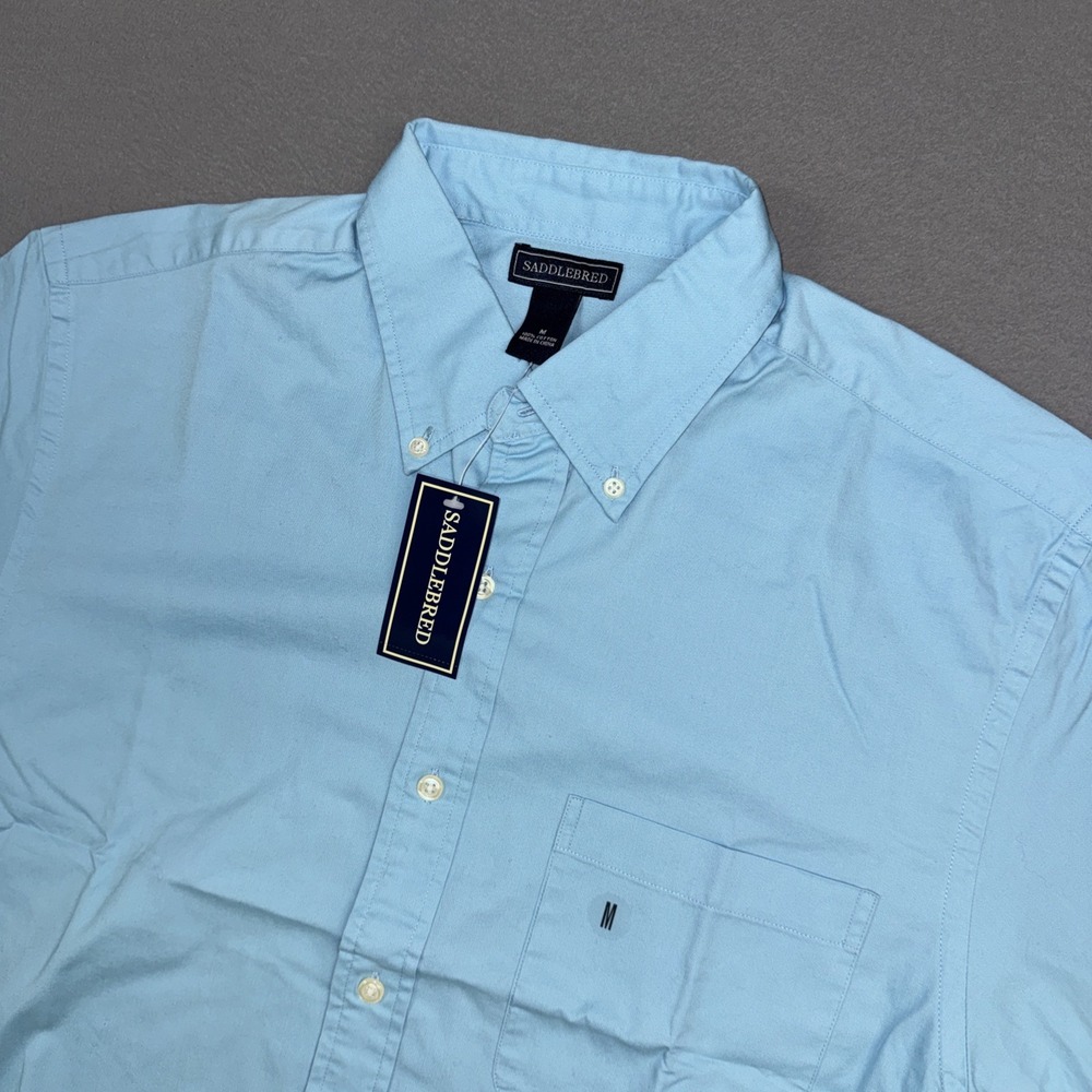 Saddlebred Shirt Mens Medium Light Blue Short Sleeve Button Down 100% Cotton NWT